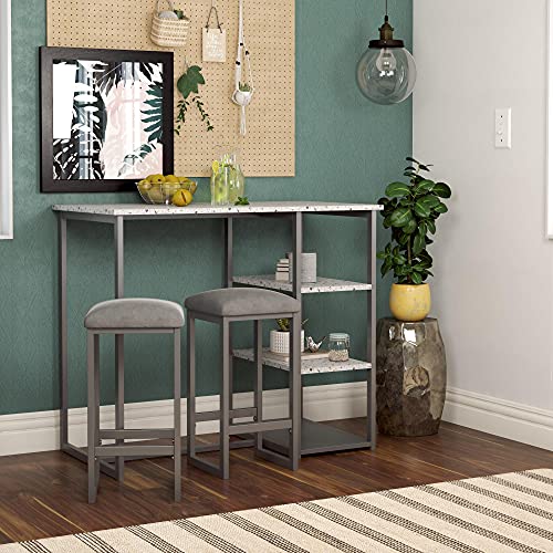 Novogratz Nora 3-Piece Pub Set with Faux Terrazzo Top, Gray