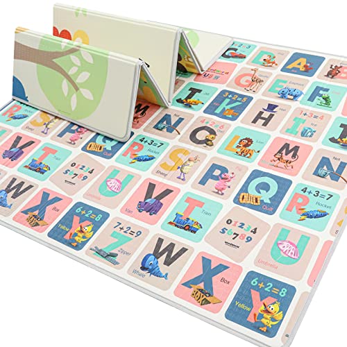 SANNI Reversible Baby Play Mat 78'x71' - Extra Large, Foldable, Thick Foam Mat for Crawling, Infants, Toddlers - Indoor/Outdoor Use, BPA-Free - Includes Travel Bag