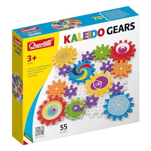 Quercetti Kaleido Gears - 55 Piece Building Set with 3 Different Sized Gears, Medium