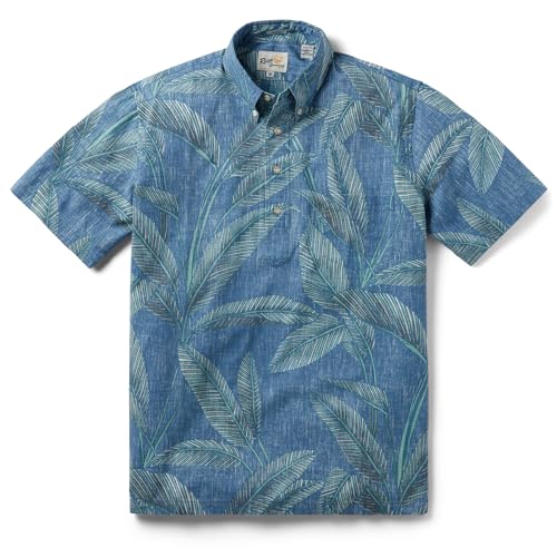 Reyn Spooner Men's Garden View Pullover Tropical Leaves Hawaiian Aloha Shirt, Captain's Blue, XL