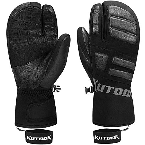 KUTOOK Snowboarding Gloves Ski Mittens Men Snow Mittens Women Three Finger Gloves 3M Thinsulate Thermal Waterproof Winter Black Medium