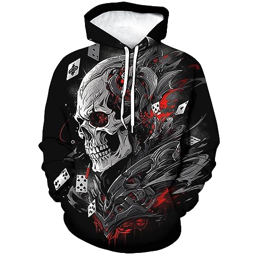 TiwBski Men's Novelty Skull Print Hoodies Sweatshirt Pullover with Pocket,Black1,XL