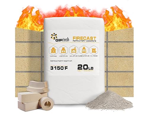 Girtech FireCast Castable Refractory Cement Mix 3110 Degree Fahrenheit 20 Lbs High Temperature Heat Resistant Fireproof Mortar Build Repair Pizza Oven Fire Places Forge Kiln Stove
