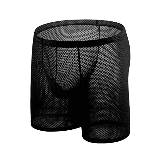 Men Breathable Underwear See Through Boxer Briefs Sheer Mesh Shorts Soft Underpants Lingerie Transparent Pants Pouch Undies Jockstrap Stretch Comfort Pajamas Long sweater cotton vibrators M90-Black