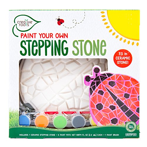 Creative Roots Mosaic Ladybug Stone, Includes 7-Inch Ceramic Stepping Stone & 6 Vibrant Paints, DIY Garden Stepping Stone Kit for Kids Ages 6+