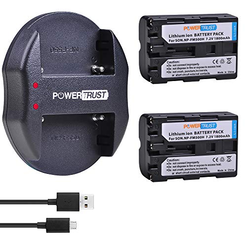 PowerTrust 2Pcs NP-FM500H FM500H Camera Battery and Dual USB Charger for Sony A57 A58 A65 A77 A77V A77II A99 A350 A450 A500 A550 A580 A700 A850 A900 Camera