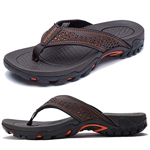 KIIU Mens Flip Flop Indoor and Outdoor Thong Sandals Beach Slippers Brown 2, 7.5 Men