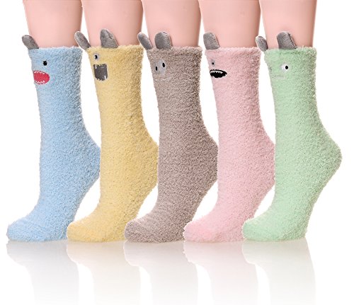 DYW Womens Soft Cute Funny Animal Designe Microfiber Slipper Socks Cozy Fuzzy Winter Warm Socks (5 Colors)