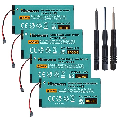 Hisewen JoyCon Battery Replacement, 4 Pack HAC-006 Battery for Nintendo Switch HAC-015 HAC-016 Joy-Con Controller