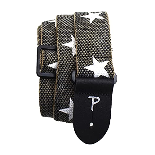 Perri's Leathers, Distressed Grey with US Flag Stars Themed, Cotton Guitar Strap, Anti-Slip, Classic, Suitable for Each Level, Adjustable from 39 to 58 Inch, Compatible with All Button Lock Systems