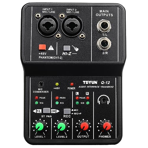 TEYUN USB Audio Interface +48V Phantom Power with 3.55m Microphone Jack, Audio Interface for Recording Podcasting and Streaming Ultra-low Latency Noise Free XLR Audio Interface