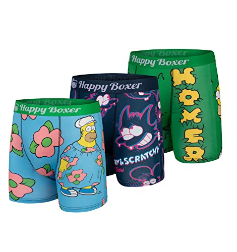 Happy Boxer Simpson's Mens Performance Boxer Brief Poly Spandex Men's Boxer Brief Sports Underwear (Homer/Itchy & Scratchy/Homer, X-Large)