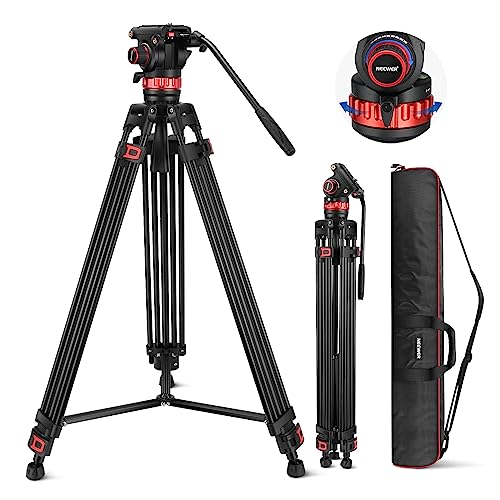NEEWER 74' Video Tripod with Adjustable Damping Fluid Head, Metal Heavy Duty Dual-Mode QR Plate Compatible with DJI RS Gimbals Manfrotto, Flexible 360° Pan&+90°/-75° Tilt, Max Load 22lb/10kg, TP75