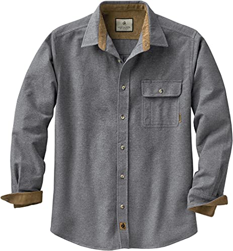 Legendary Whitetails Men's Buck Camp Flannel Shirt, Long Sleeve Heather Button Down for Men Casual Shirt with Corduroy Cuffs Fall & Winter Clothing, Charcoal Heather, Medium