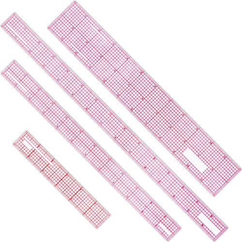 4 Pieces Clear Plastic Ruler Grid Ruler Transparent Ruler Plastic Straight Measuring Tool Ruler Set for Clothes Design Sewing, 6 Inches, 12 Inch, 15 Inch