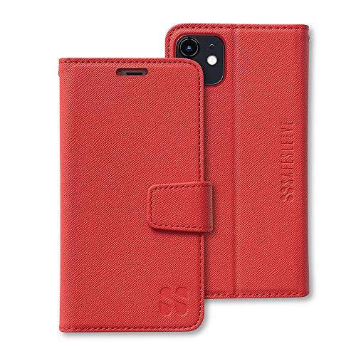 SafeSleeve EMF Protection iPhone Case: iPhone 11 RFID Blocking Card Holder Wallet, Adjustable Stand Case, Vegan Leather for Women & Men (Red)