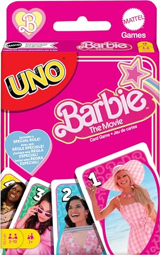 Mattel Games UNO Barbie The Movie Card Game for Kids & Adults Featuring Characters from The Movie & Special Rule, 2 to 10 Players