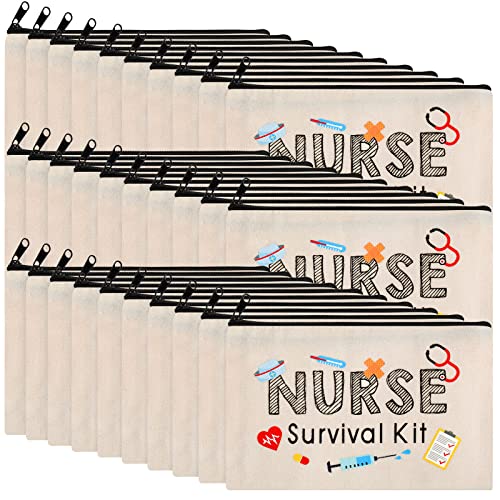 30 Pieces Nurse Makeup Bags Nurse Survival Kit Bag Nurse Gift for Women, Girls, Nurse Practitioner, Nursing Student, Nurses Week Gifts Funny Travel Cosmetic Bag Mini Multi Purpose Toiletry Bag