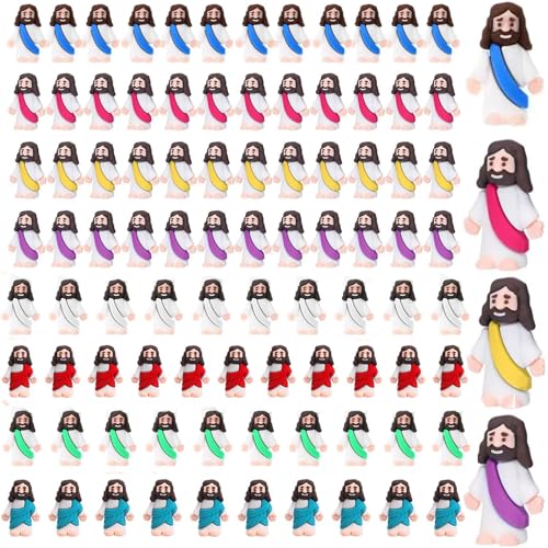 HVZZ Mini Jesus Figurines in Bulk, Little Figures 100 Pack, Mini Figurine Easter Decorations, Figurines Party Favors Gift for Filled Easter Eggs Stuffers