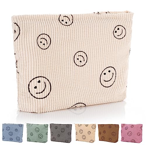 Wudimeitt Cosmetic bag Makeup bag Preppy Cute Pencil pouch Corduroy Toiletry bag for women travel essentials (Beige)
