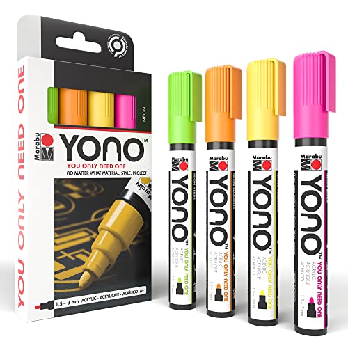 Marabu YONO Neon Paint Markers - Unleash Your Creativity with Our Versatile Set of 4 Acrylic Paint Pens for Any Surface
