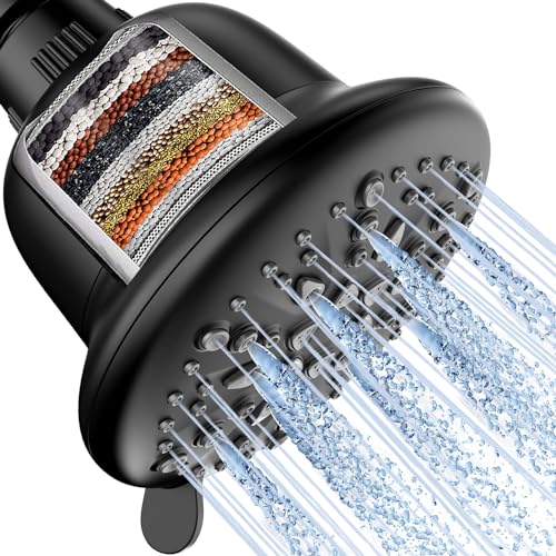 Cobbe High Pressure 7-mode Filtered Shower Head - Luxury Modern Black Look - 16 Stage Shower Head Filter for Hard Water for Remove Chlorine and Harmful Substances