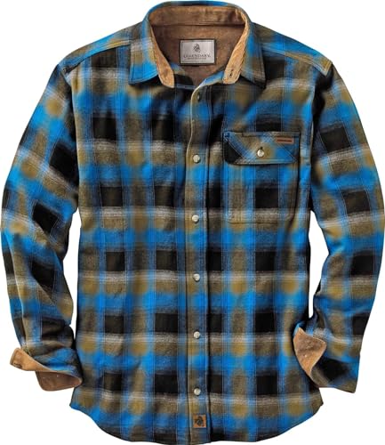Legendary Whitetails Men's Long Sleeve Plaid Flannel Shirt with Corduroy Cuffs, Cobalt Plaid, Large