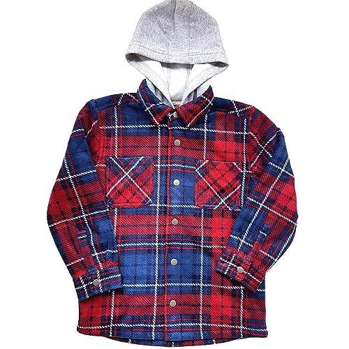 Freedom Foundry Youth Super Plush Flannel Shirt with Hood (Red/Burgandy, M) [2017 Version]