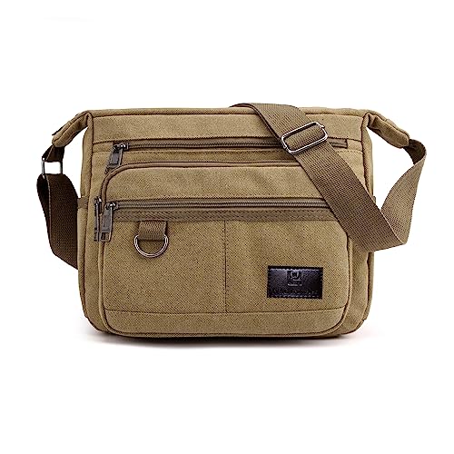 Casual Canvas Crossbody Messenger Bag, Laptop Shoulder Bag, Camera Satchel Sling Bag fit for 13.3 Inch Macbook Pro Air, 12.9 Inch iPad Pro, Khaki