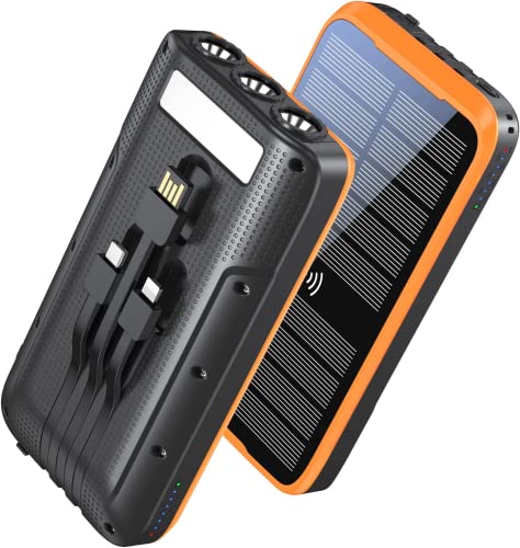 superallure Solar-Charger-Power-Bank - Portable Charger,43800mAh Qc3.0 Fast Charger Qi 10W Wireless Portable Charger Built-in 2 Kinds Output Cable and 680Lumen Bright flashlights