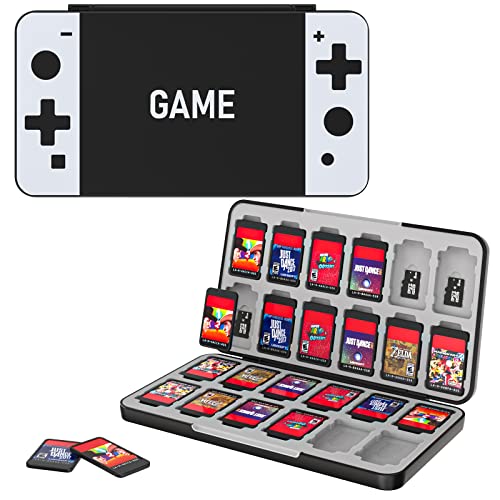 MoKo 24 Game Card Case Compatible with Nintendo Switch OLED 2021/Switch/Switch Lite, Switch Games Holder case for Switch Game Card & SD Card, Slim & Portable Game Card Storage Box, Black & White Game