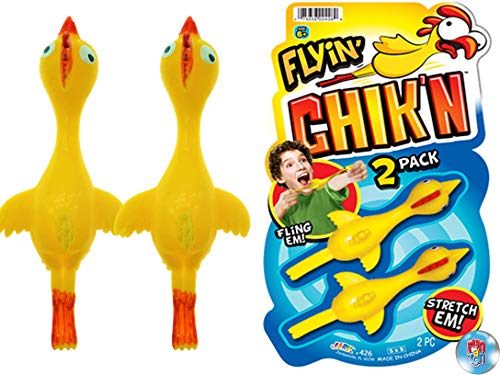 Flyin' Chik'n Rubber Chicken Slingshot (1 Pack 2 Units) by JARU. Flying Sling Shot Chicken. Slinger Toy for Kids and Adults. Easter Party Favors Stocking Stuffer Pack Fun Toys for Gift Bags 426-1A