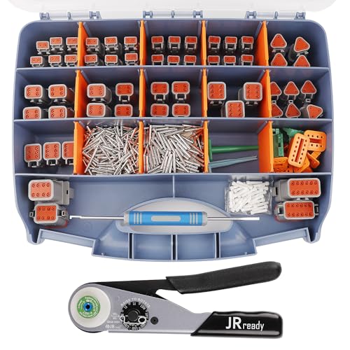 JRready ST6359 Deutsch Connector Kit, 2 3 4 6 8 12 Pin DT Connectors, Size 16 Solid Contacts 16-20AWG, Deutsch Crimp Tool, Deutsch Pin Removal Tool. Waterproof Automotive electrical connectors