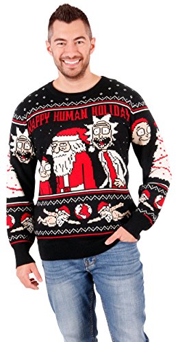 Ripple Junction Rick and Morty Adult Christmas Sweater Happy Human Holiday Novelty Sweater for Men and Women Medium