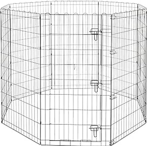 Amazon Basics Foldable Octagonal Metal Exercise Pet Play Pen for Dogs, Fence Pen, Single Door, Black, 60 x 60 x 48 Inches