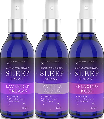 Pillow Sleep Spray Mist for Deep Sleep | Help Stress & Anxiety Relief Aid | (Pack of 3) Calming Lavender, Vanilla, Rose Mist | by Combat Cleaner