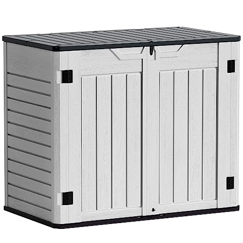 Greesum Outdoor Horizontal Resin Storage Sheds 34 Cu. Ft. Weather Resistant Resin Tool Shed, Extra Large Capacity Weather Resistant Box for Bike, Garbage Cans, Lawnmowe, Without Divider, Grey