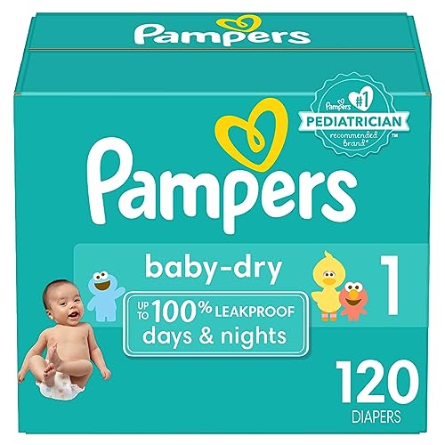 Pampers Baby Dry Diapers - Size 1, 120 Count, Absorbent Disposable Diapers