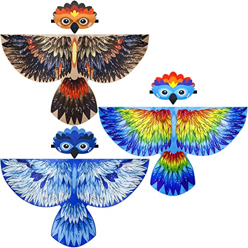 IROLEHOME Bird-Wings-Costume for Kids Dress Up Pretend Play with Bird-Mask, Boys Girls Eagle-Parrot Owl-Costume Halloween Party Favors