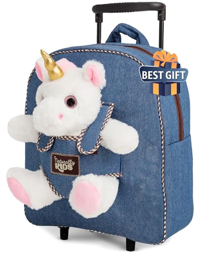 Naturally KIDS Toddler Backpack w Stuffed Animal Toy, Toddler Gifts for Boys Girls, Rolling Backpack, Unicorn Toys