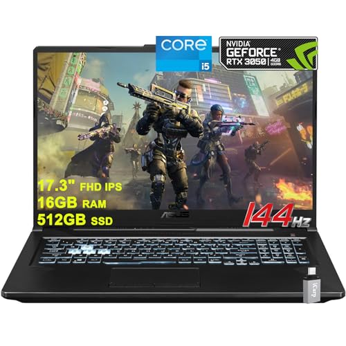 Asus TUF F17 Gaming Laptop 17.3' FHD IPS 144Hz Anti-Glare 11th Gen Intel 6-Core i5-11400H i7-10870H 16GB RAM 512GB SSD GeForce RTX 3050 4GB Graphic Backlit Thunderbolt 4 Win11 Black + USB-C Adapter