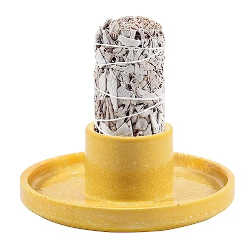 White Sage Incense Holder, Ceramic White Sage Bundle Smudge Bowl, Smudging Plate for Candle, White Sage, Palo Santo Sticks