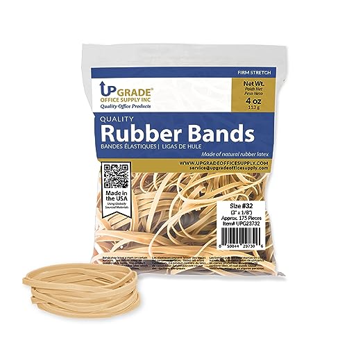 Upgrade Office Supply UPG23732 Rubber Bands, Size #32 (3' x 1/8'), 1/4 lb. Bag, Natural Crepe, Made in USA