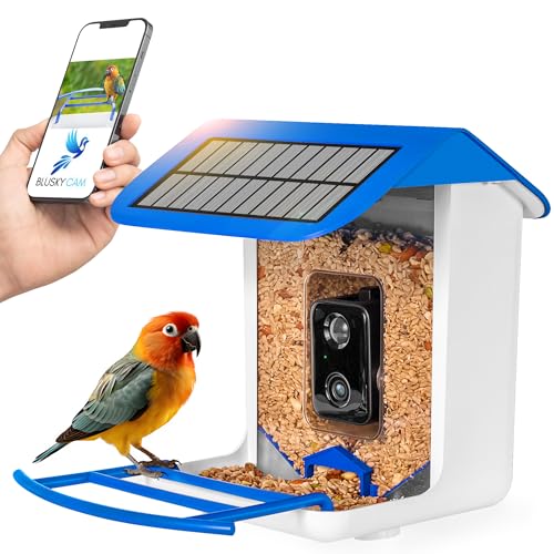 Blusky Cam – Smart Bird Feeder with Camera, 1080P HD Bird Watching Camera, AI Bird Watching House detects and auto Capture Birds, Solar Panel, Night Vision, HD Wide Angle View, Wi-Fi App Connectivity.