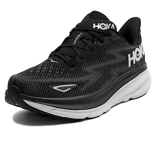 Hoka Men's Clifton 9 Sneaker, Black/White, 12