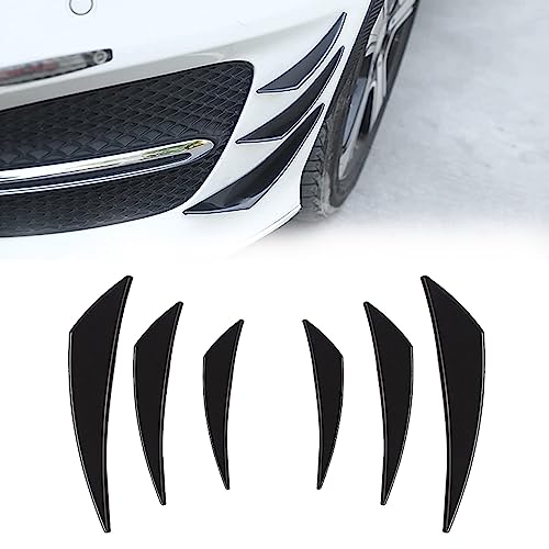 GKmow Pack-6 Car Spoiler Canards Kit, Universal Auto Front Bumper Lip Splitter, Body Anti-Collision Diffuser, Exterior Soft Rubber Decorative Stickers (Glossy Black)