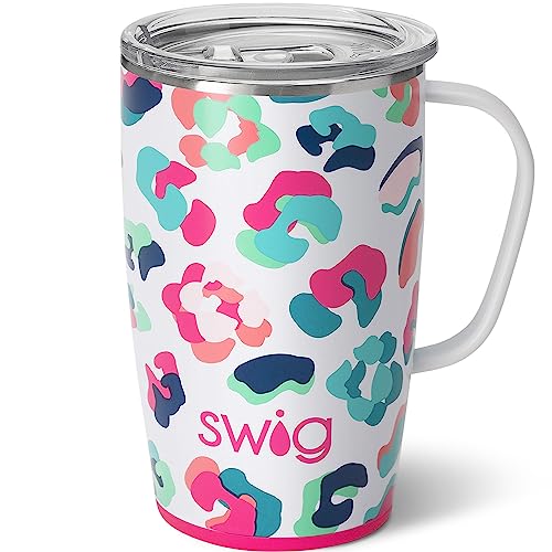 Swig 18oz Travel Mug, Insulated Tumbler with Handle and Lid, Cup Holder Friendly, Dishwasher Safe, Stainless Steel Insulated Coffee Mug with Lid and Handle (A Party Animal)