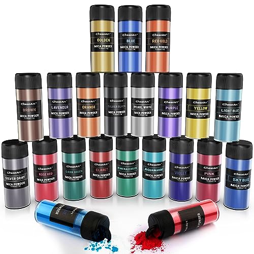 20 Colors Mica Powder for Epoxy Resin - 10g Each Bottle Shimmer Large Amount Pigment Powder Shimmer Cosmetic Grade Mica Powder for Soap Making, Lip Gloss, Candle Dye, Bath Bombs, Nails