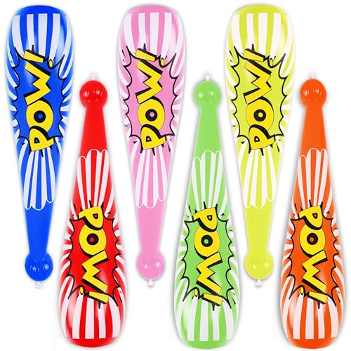 Zcaukya 6 Packs Inflatable Baseball Bats, 20 Inch Giant POW Inflatable Cheer Sticks in Assorted Colors, Inflatable Toys Bat for Kids Carnival Birthday Swimming Pool Party Favors