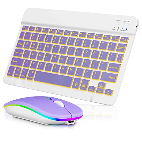 UX030 Lightweight Keyboard and Mouse with Background RGB Light, Multi Device Slim Rechargeable Keyboard Bluetooth 5.1 and 2.4GHz Stable Connection Keyboard Compatible with Dell XPS 9300 Laptop